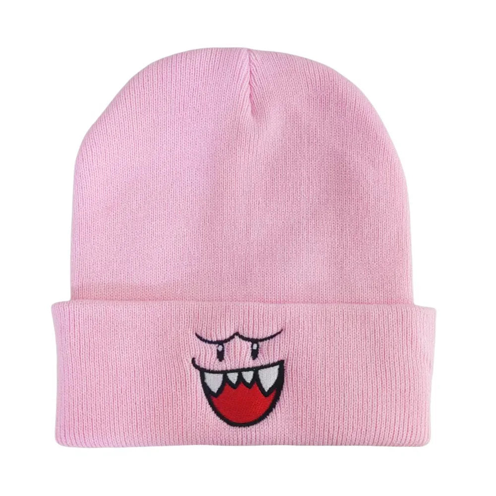 1pc Embroidered Happy Face Knitted Hat - Cute and Warm Winter Hat for