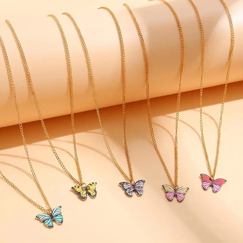 5 Pcs Fashion Boho Colorful Butterfly Necklaces Set for Women Korea