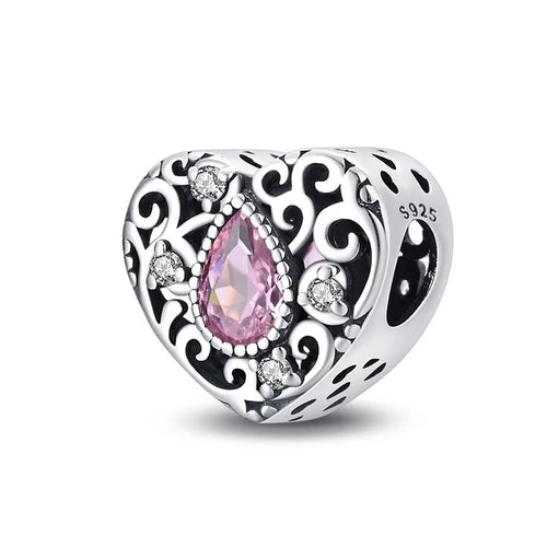 Classic Silver Plated Lotus Guardian Angel Heart-Shaped Zircon Charms