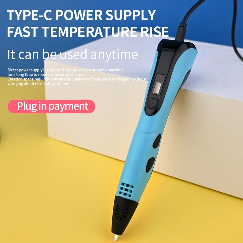 2025 Children 3D Printing Pen with LED Screen 100M PLA Power Adapter