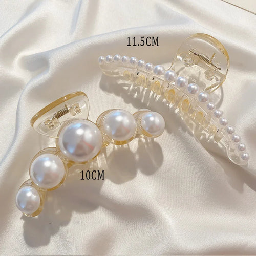 Vintage Pearl Clips Set Large Claw Korean Ponytail Big Barrettes Jaw