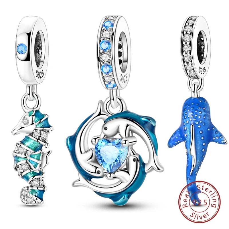 Fit Original 925 Sterling Silver Charms Beads Blue Luminous Whale