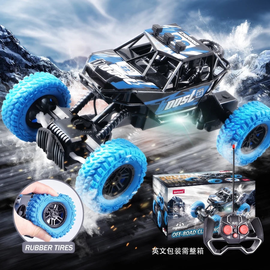 Remote control car with colorful flashing lights, rubber wheels,
