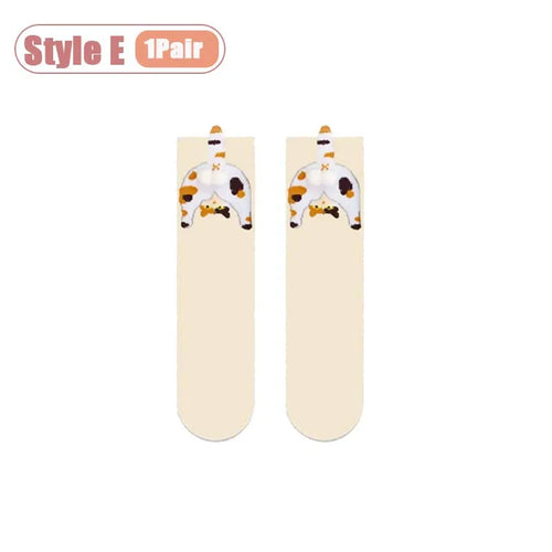 Cozy Cartoon Cat Egg Couple Socks Mid-Calf Warm Winter Maternity Wear