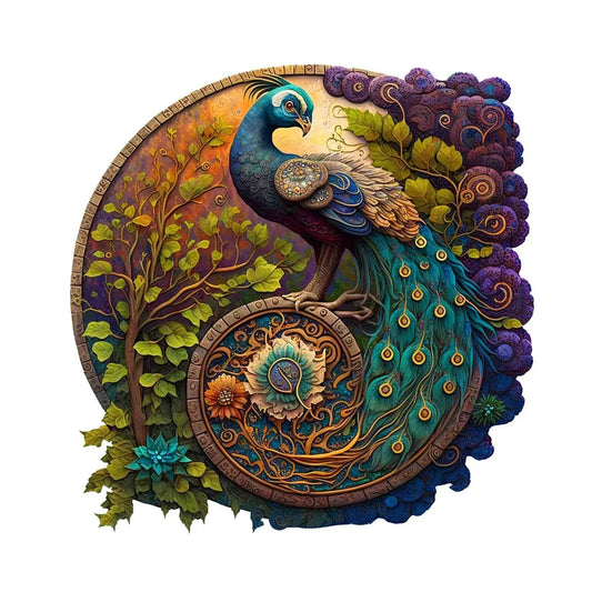Round Peacock Wooden Jigsaw Puzzle Irregular Animal Shaped Wooden