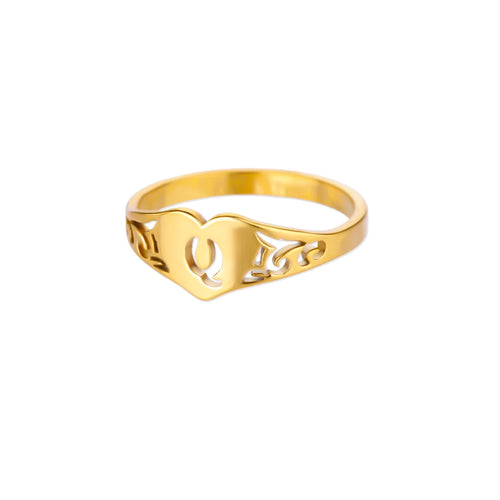 Fashion Hollow Initial Letter Heart Rings For Women Gold Color