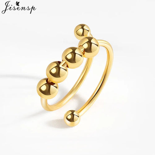 Simple Metal Beads Fidget Rotating Rings for Women Men Rotate Freely