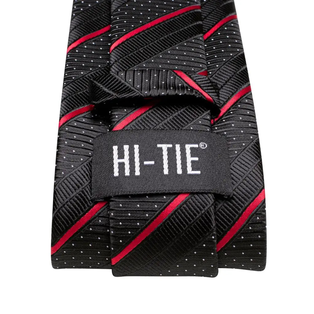 Black Red Striped Silk Wedding Tie For Men Handky Cufflink Gift Men