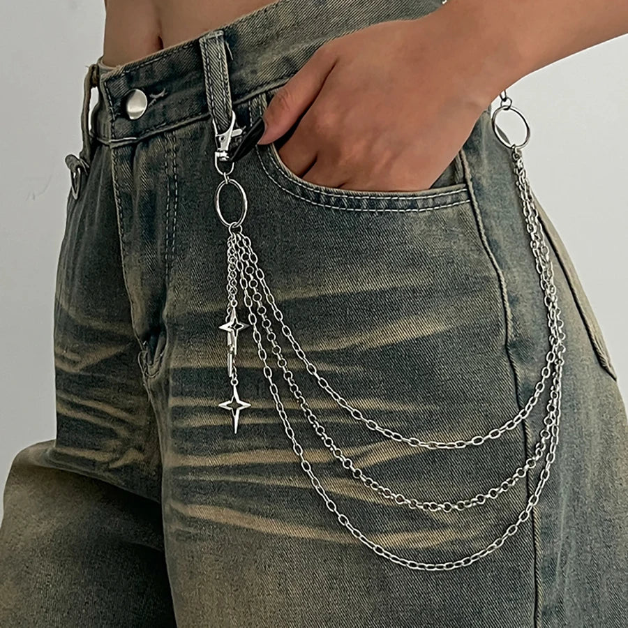 Salircon Punk Multilayer Metal Star Pendant Pant Chain Hip Hop Waist