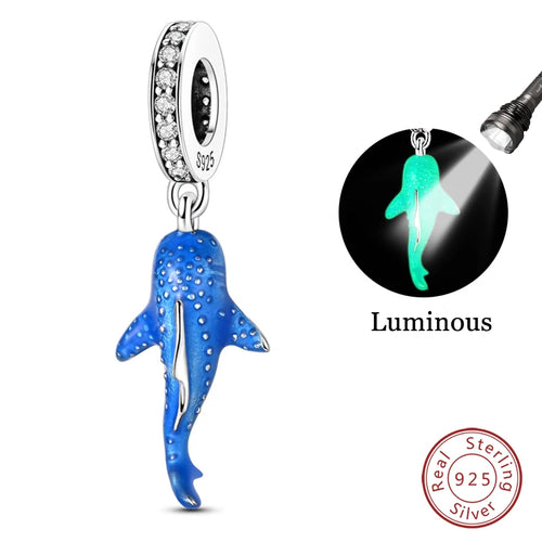 Fit Original 925 Sterling Silver Charms Beads Blue Luminous Whale