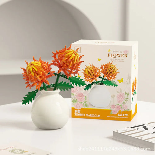 Building block pot plant bouquet of flowers, roses, lily building