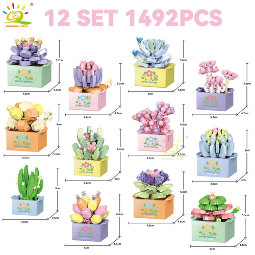 HUIQIBAO MOC Flower Succulent Potted Model Building Block DIY Eternal