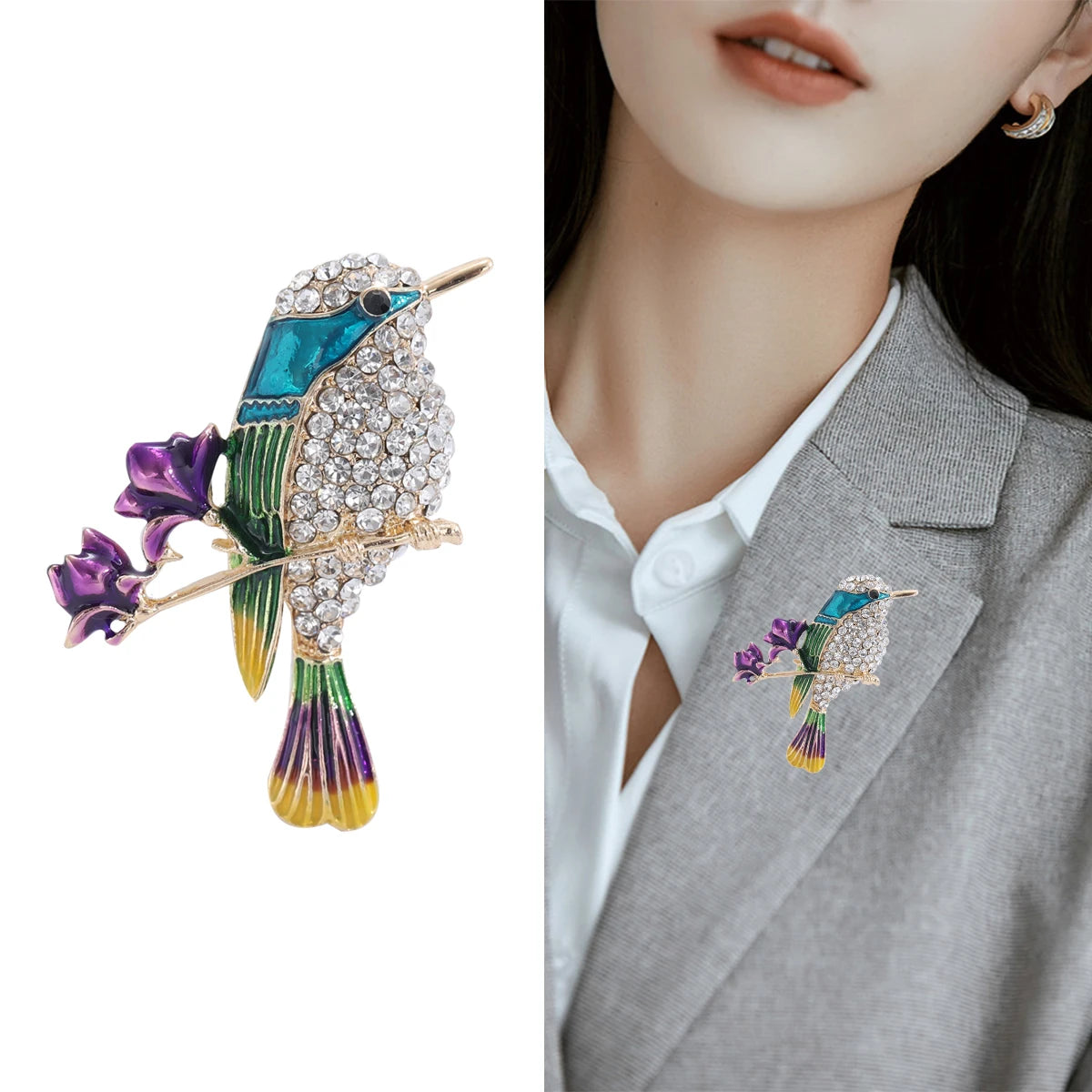 Classic Rhinestones Birds Brooches for Women Unisex Pearls Animals