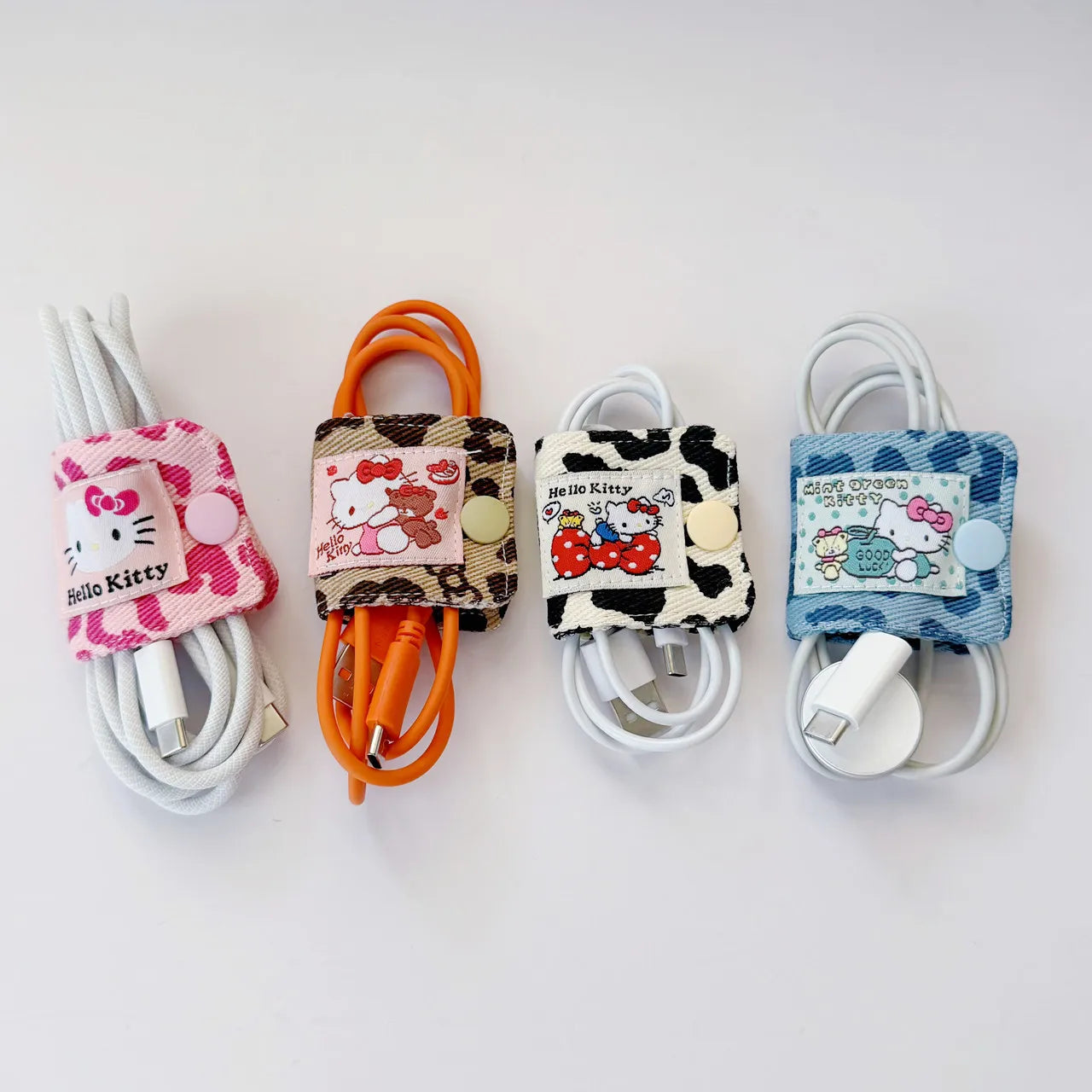 Sanrio Hello Kitty Leopard Print Denim Fabric Data Cable Storage Clip