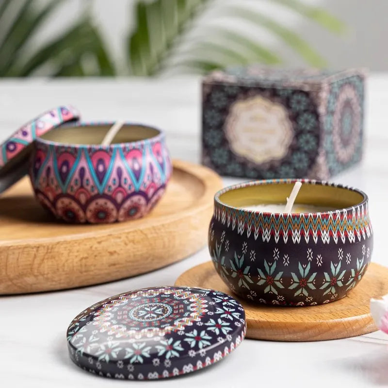 1/4PCS Vintage Scented Candles Soy Wax Candle Jars Flower Fragrance