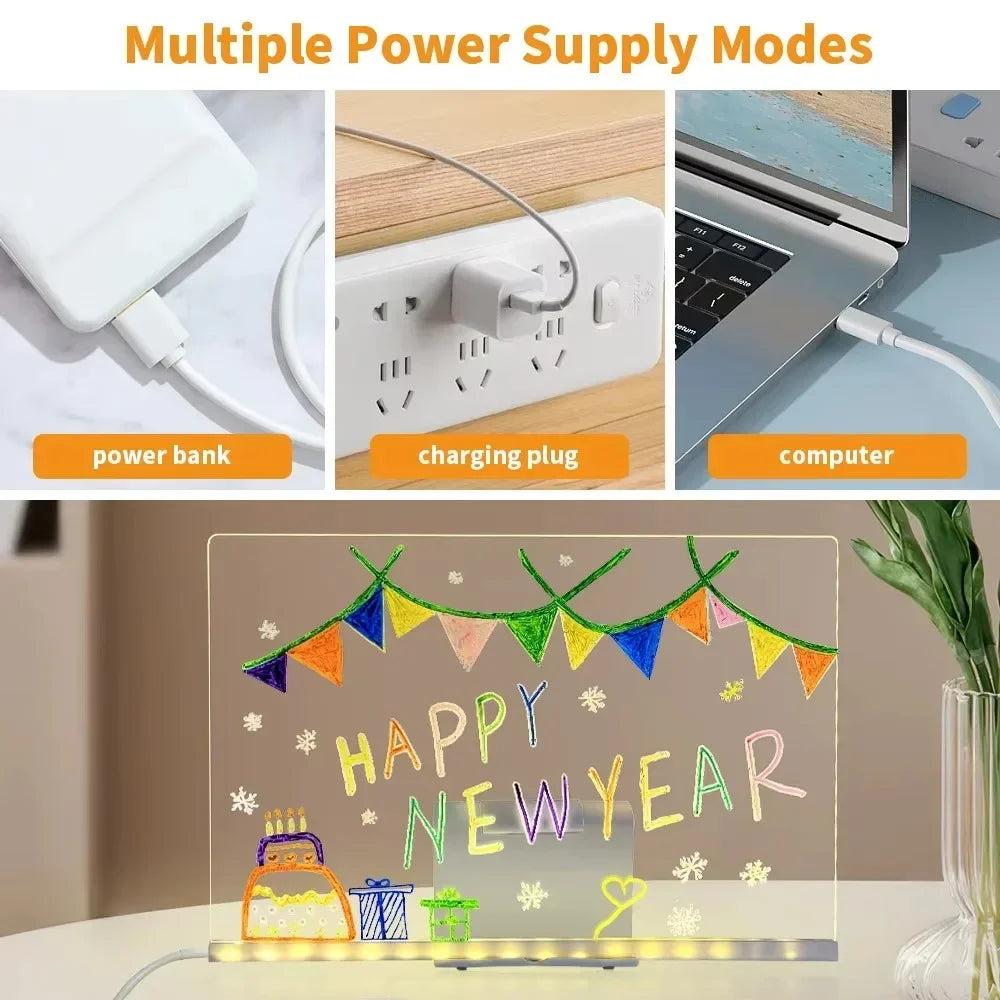 LED Note Board DIY Acrylic Message Board Children‘s Drawing Board With