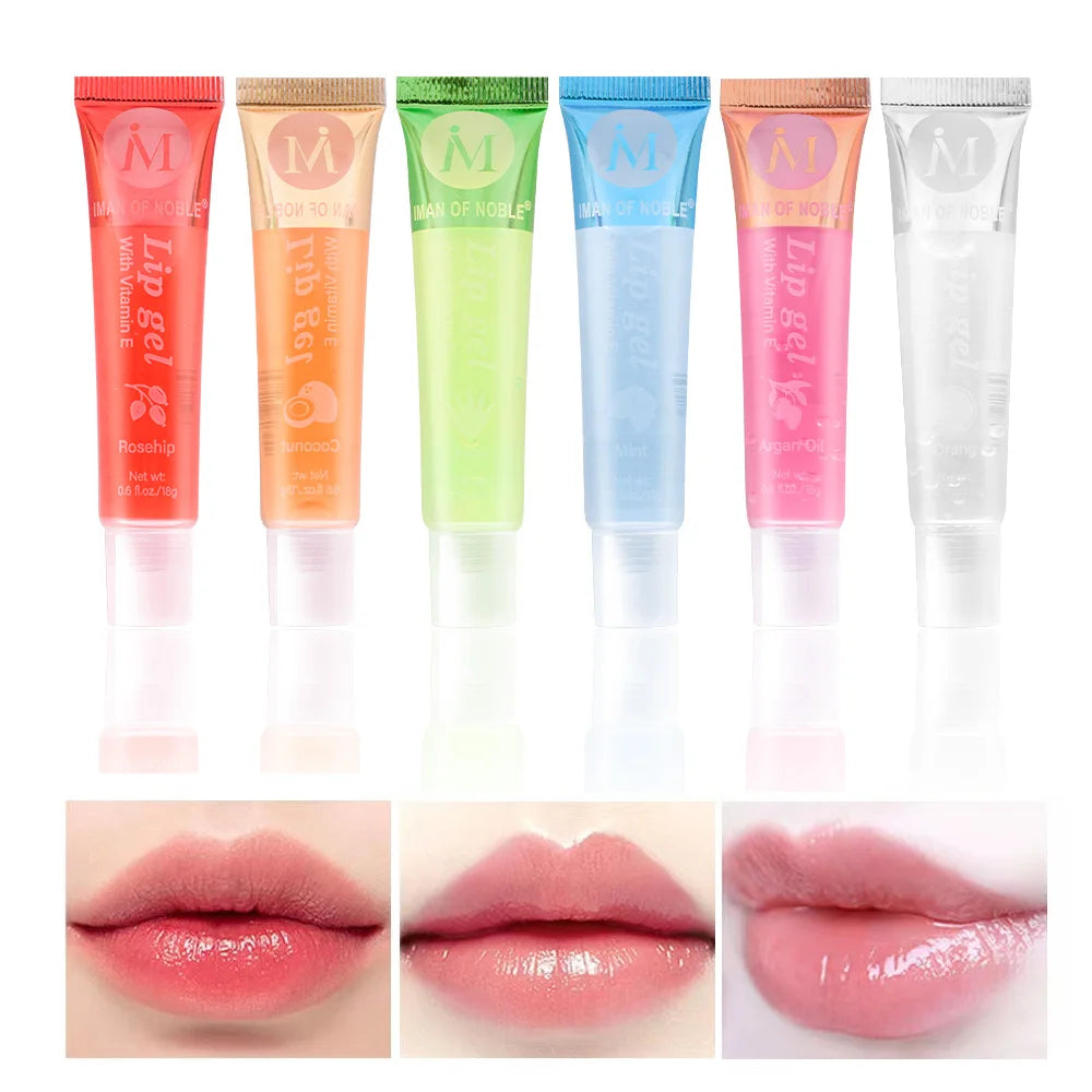 6Pcs Fruit Flavor Glossy Lip Oil Set Clear Hydrating Moisturizing Lip