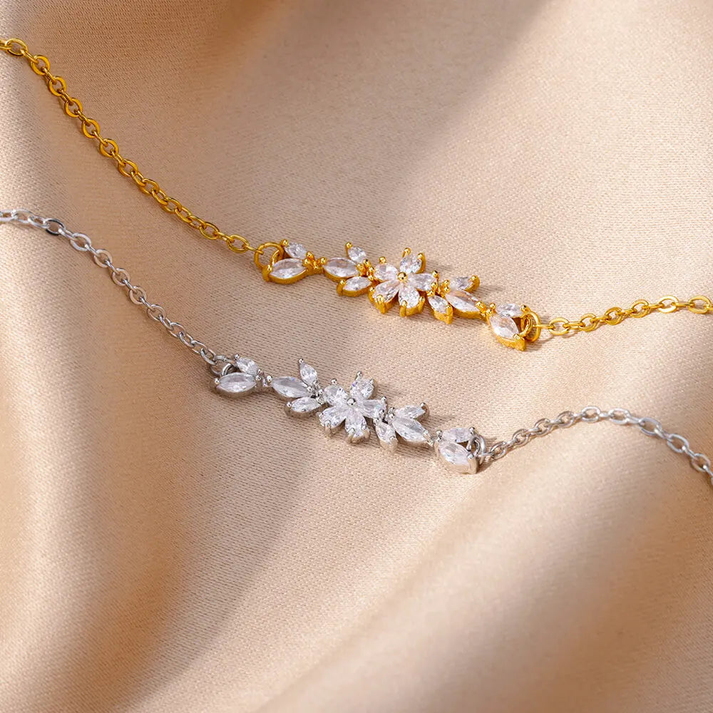 Elegant Zircon Flowers Bracelet For Women Girls Charm Gold Color