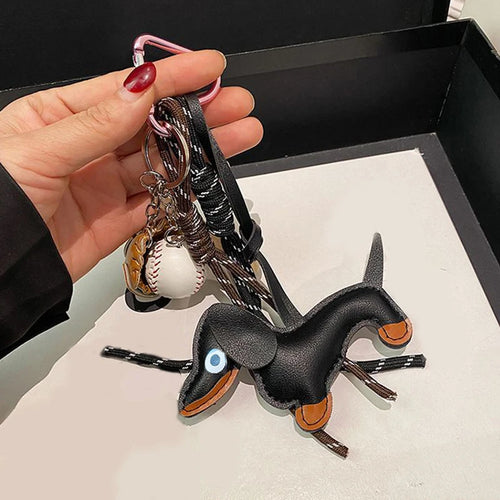 Leather Dachshund Bag Pendant Creative Keychain Lanyard bag Accessory