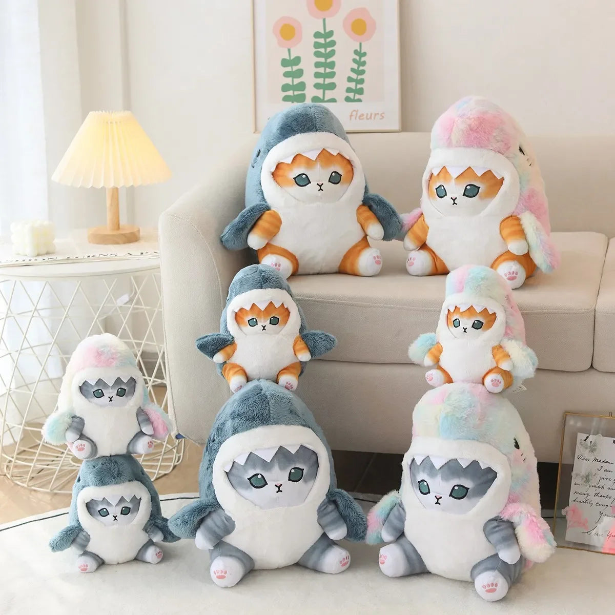 Kawaii Shark Cat Plush Toy Soft Stuffed Colorful Shark Cat Doll Kids