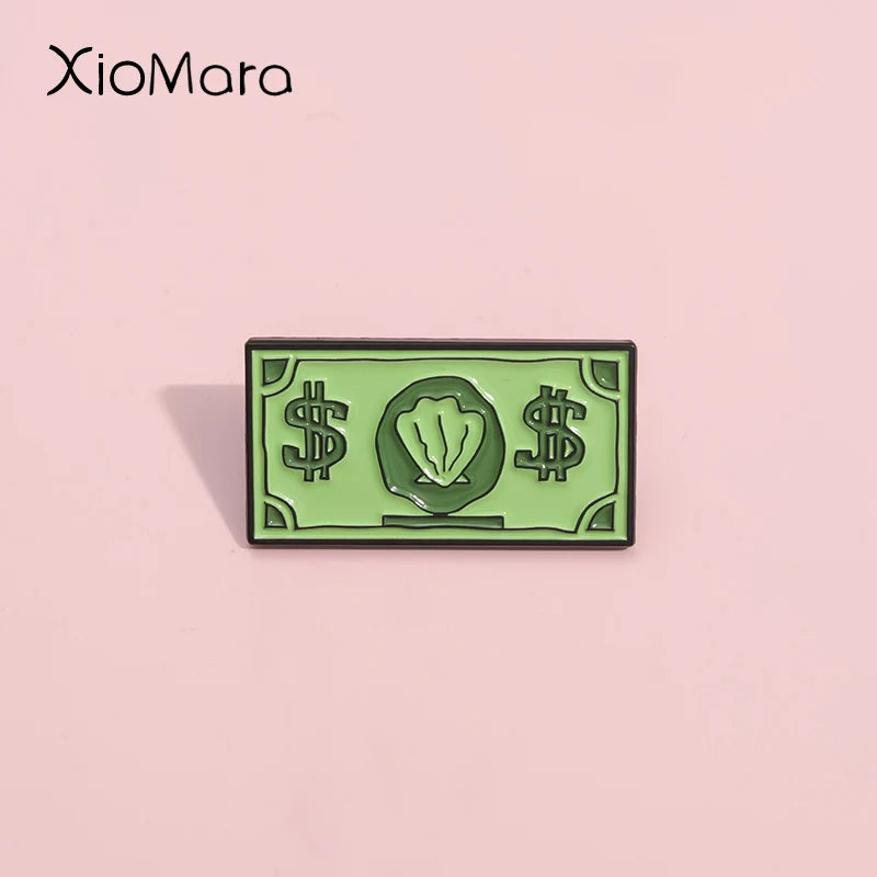 Green USD Symbol Enamel Pin Custom Wealth Money Cartoon Cute Anime