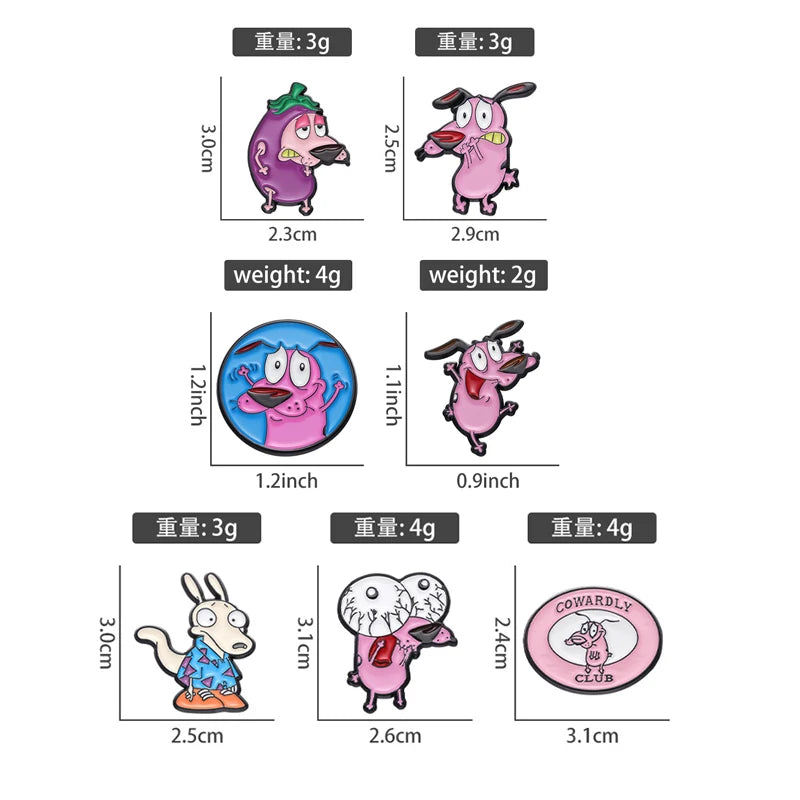 Cartoon Courage Cowardly Dog Brooch Enamel Pins Cute Pink Animal Dog