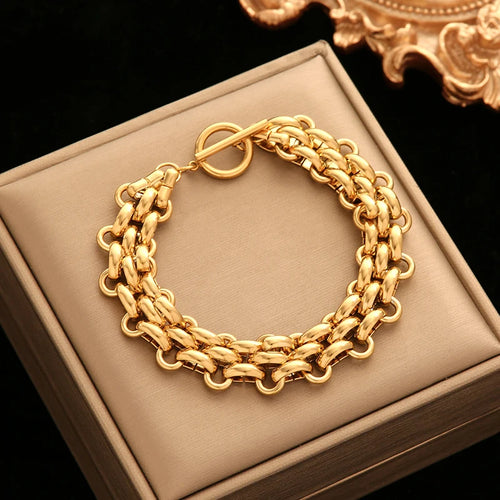 EILIECK 316L Stainless Steel Gold Color Cuban Chain Bracelet For Women