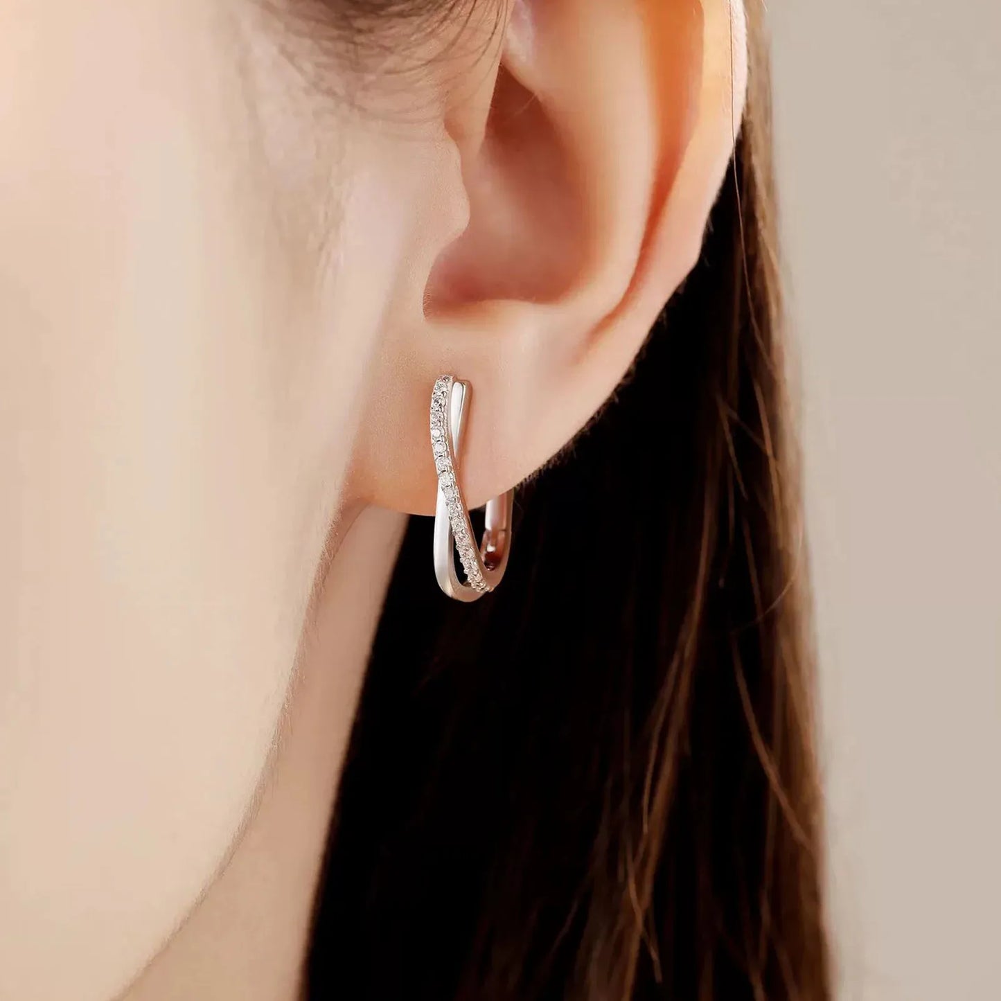 925 Silver Star Twisted Line Earrings Jewelry Versatile Hoop Earrings
