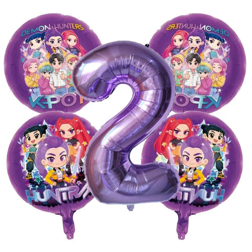 5pcs Kpop Demon Hunters Birthday Balloons Decoration Set Music Girl