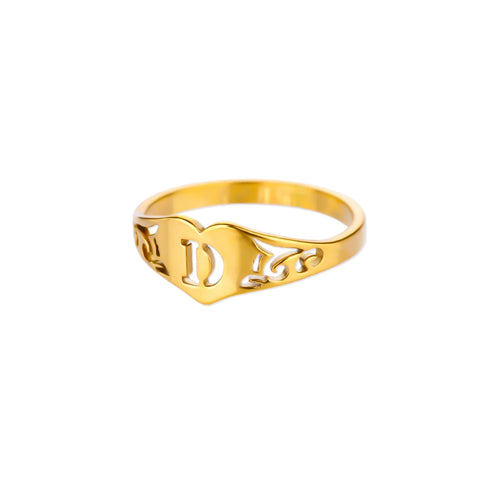 Fashion Hollow Initial Letter Heart Rings For Women Gold Color