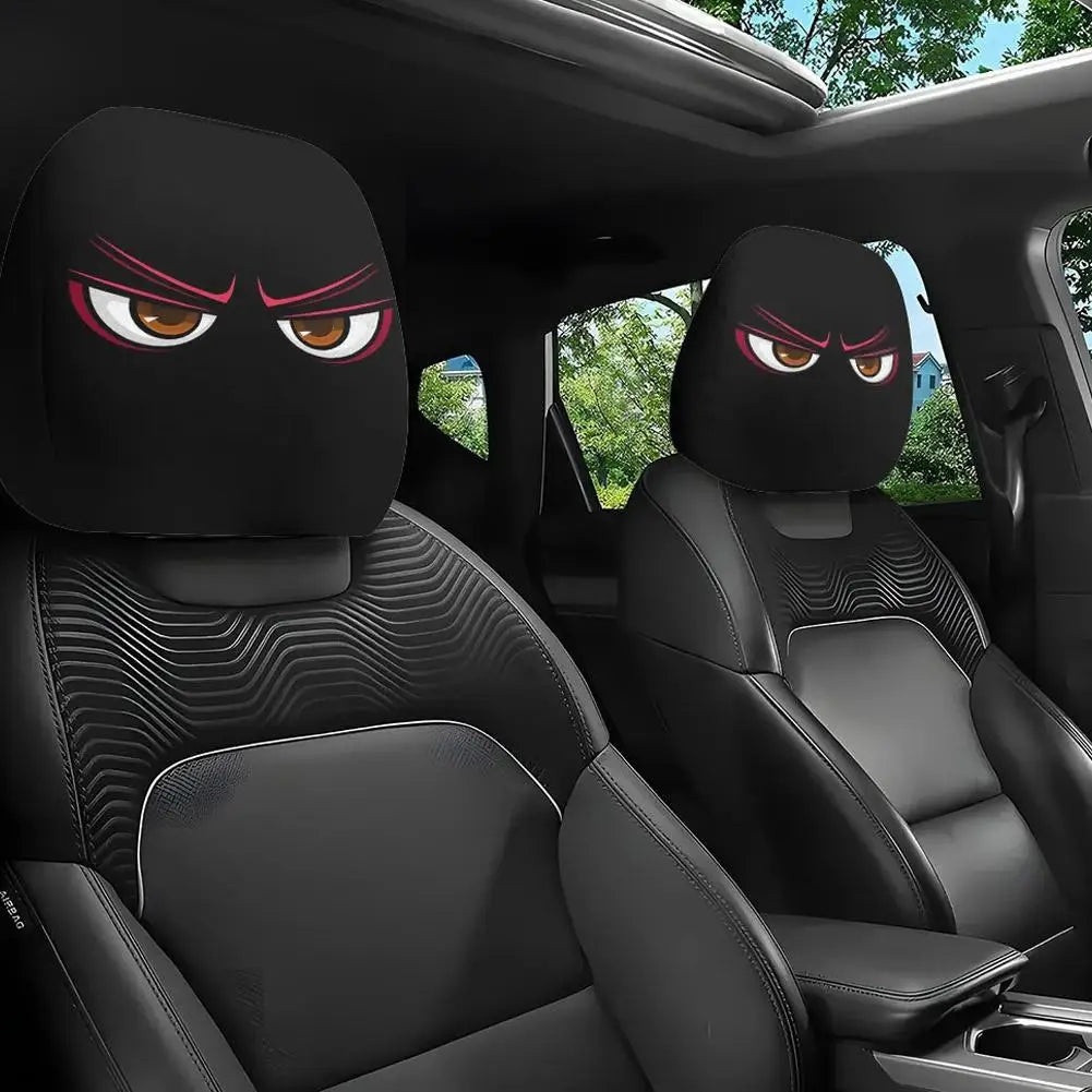 2PCS Cute Big-Eyed Cartoon Car Headrest Covers Universal Fit for Cars