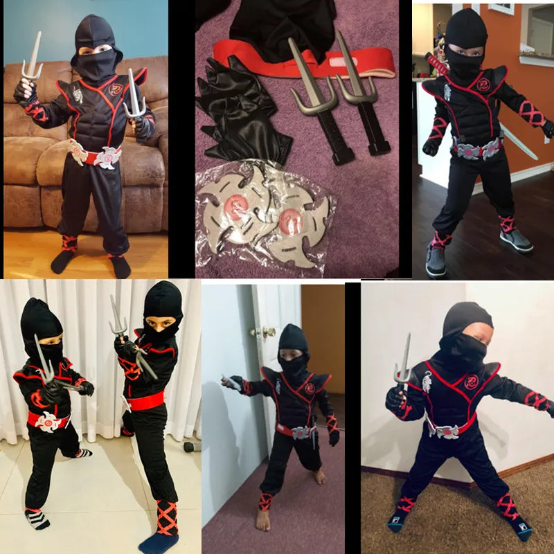 Red Ninja Costume Boy Halloween Japanese Samurai Costume Kid Ninja