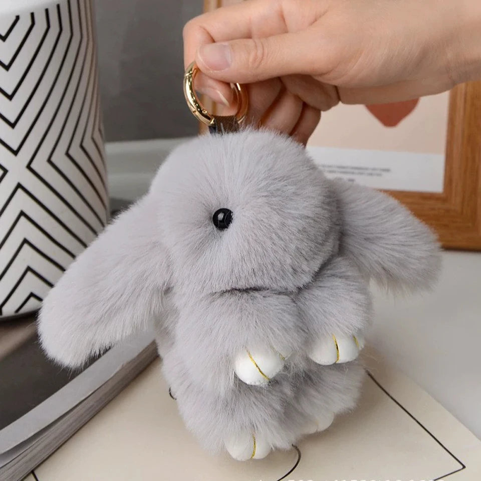 ZAKOL 15cm Fluffy Rabbit Fur Pompon Bunny Keychain Soft Cute Rabbit