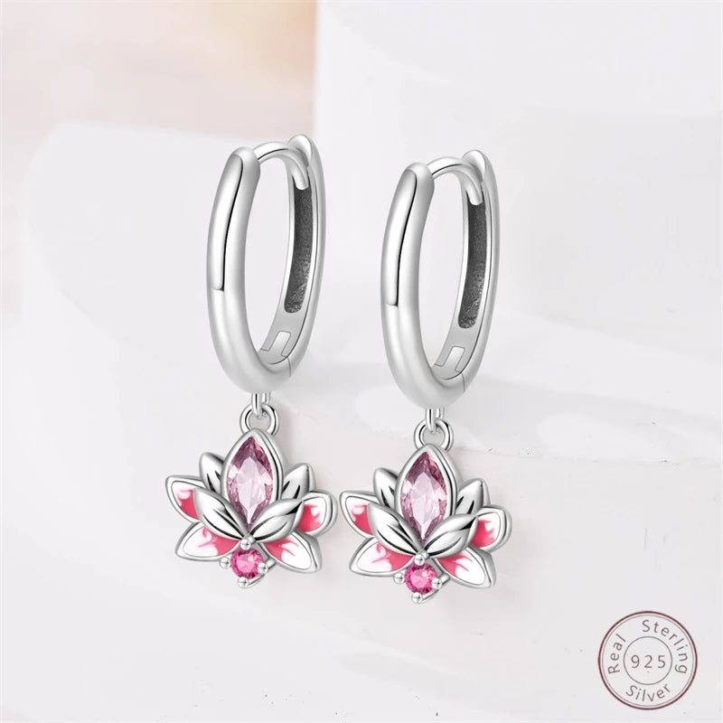 Hot 925 Sterling Silver Earrings Charm Simple Shining Lotus Zircon