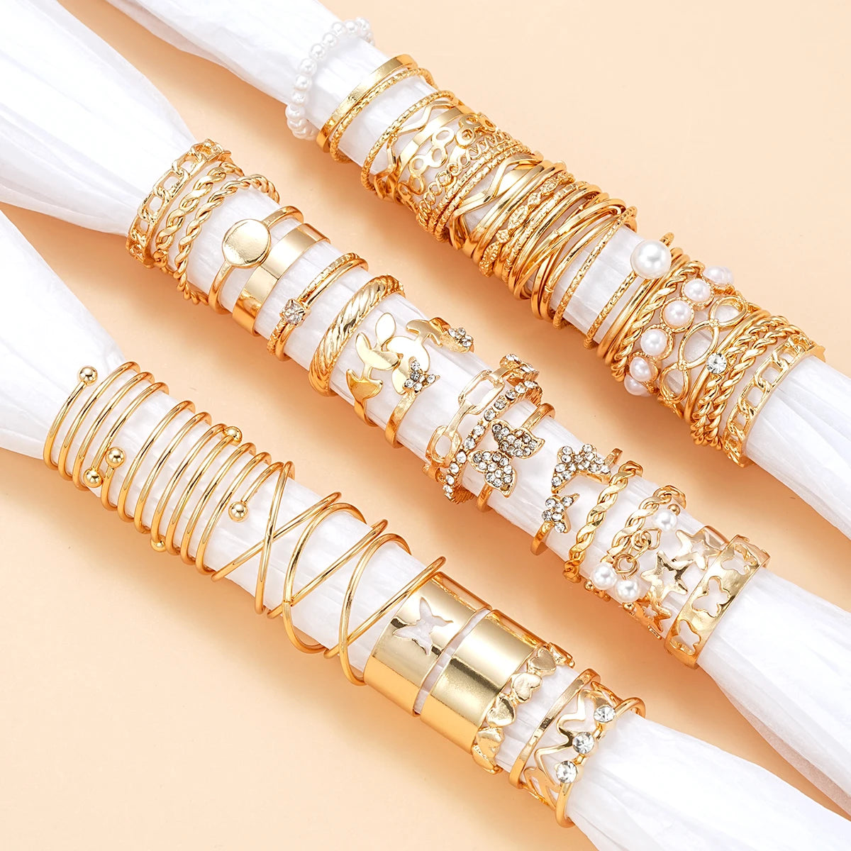 58PCS Vintage Heart Snake Butterfly Rings Set for Women Fashion Metal