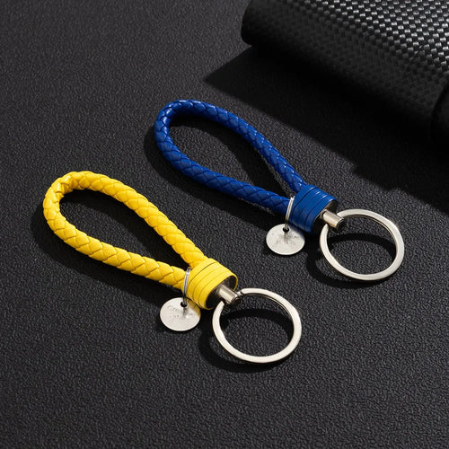 2Pcs/Set PU Leather Braided Woven Rope Keychain DIY Bag Pendant Key