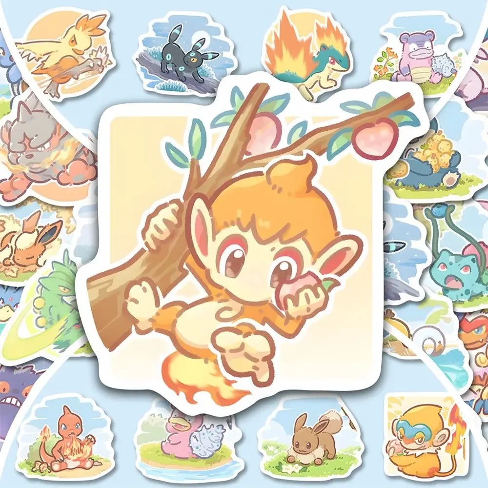 63pcs Pokemon Anime Stickers Pikachu Laptop Skateboard Suitcase Kawaii