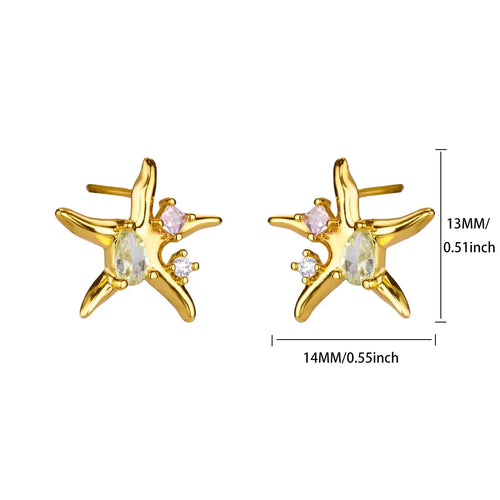 Vintage Summer Starfish Stainless Steel Stud Earrings For Women Simple