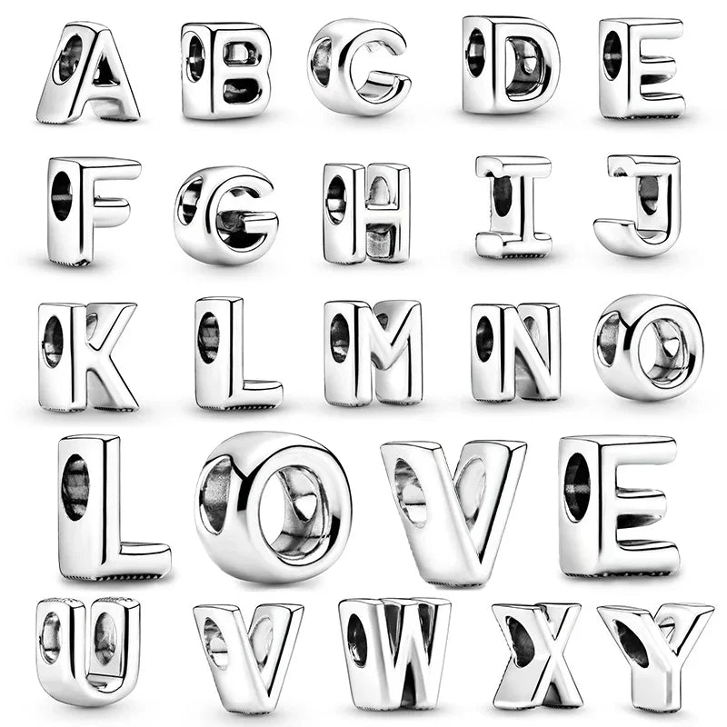Silver 925 26 Letter A-Z Alphabet Charm Fine Beads Fit Original Charms