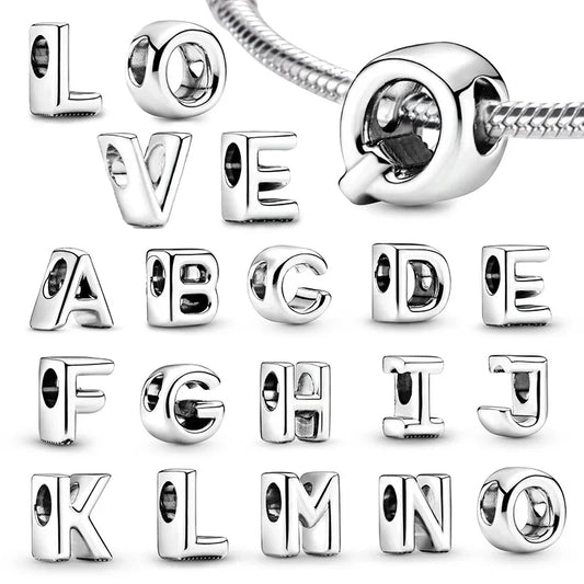 Silver 925 26 Letter A-Z Alphabet Charm Fine Beads Fit Original Charms