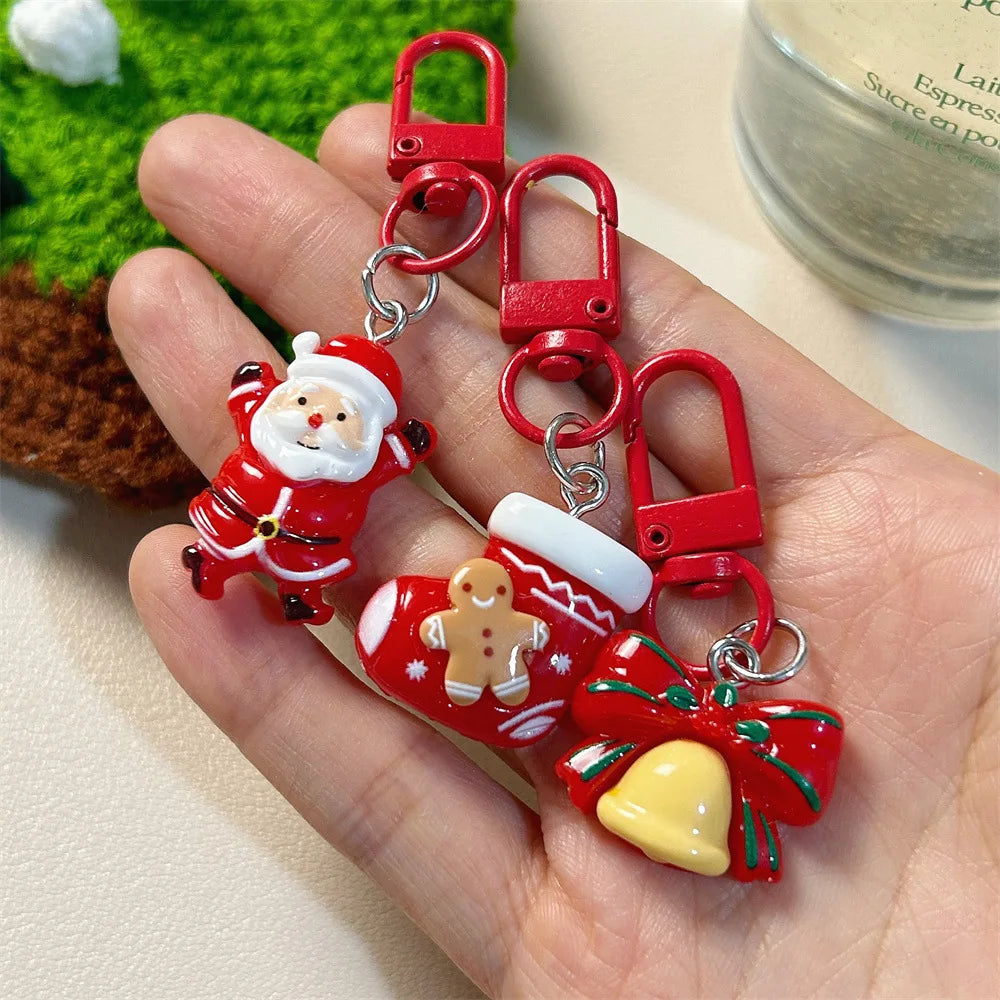 10-30Pcs Cute Cartoon Elk Santa Keychain, Christmas Party Birthday