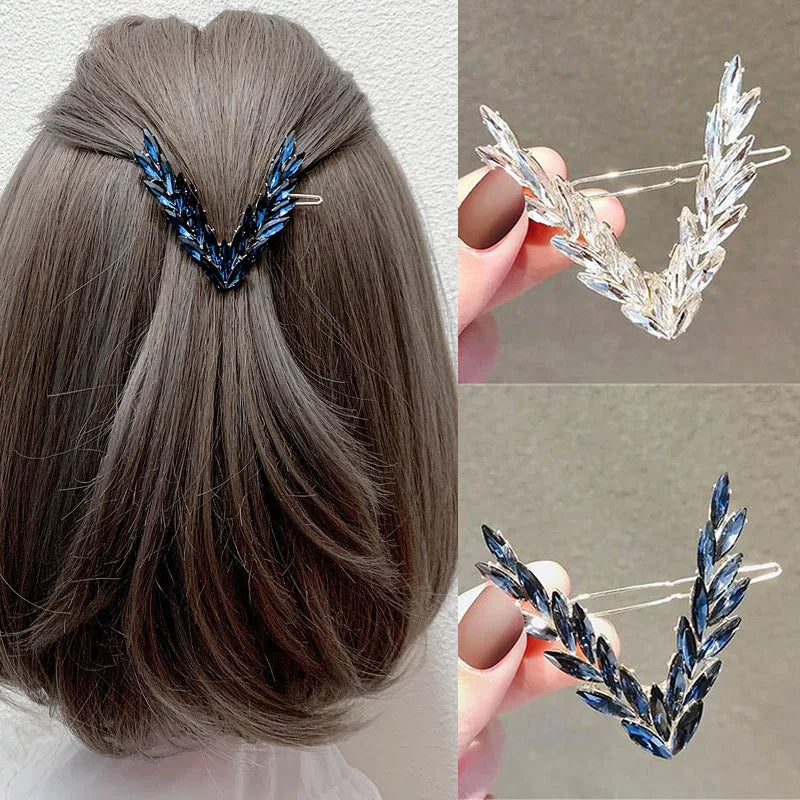 Luxury Shining Crystal Hair Clip For Women Korean V Shape Buckle