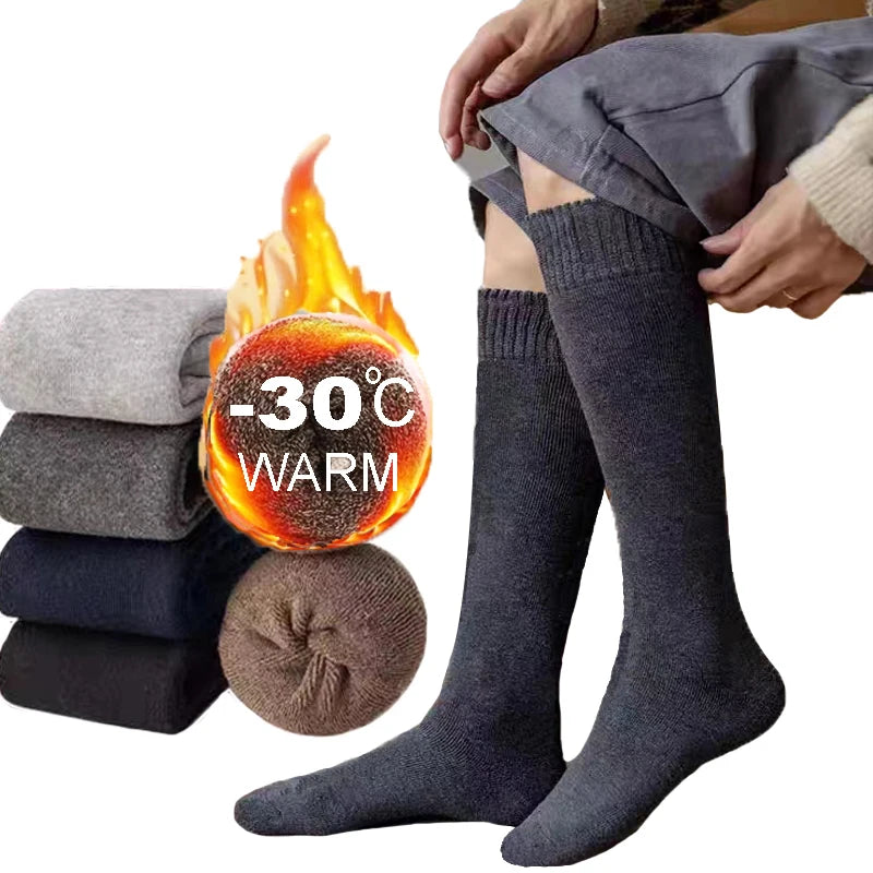 Winter Men's Knee Long Socks Wool Keep Warm Longer Stocking
