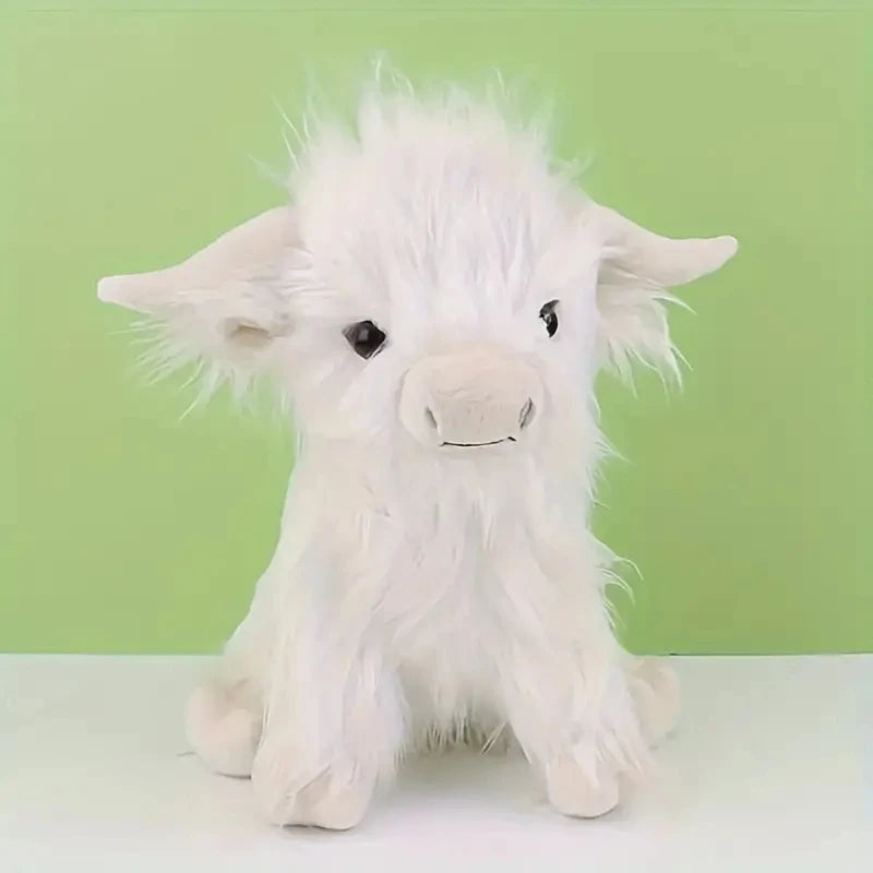 30cm Simulation Kyloe Cream Highland Cow Animal Plush Doll Soft