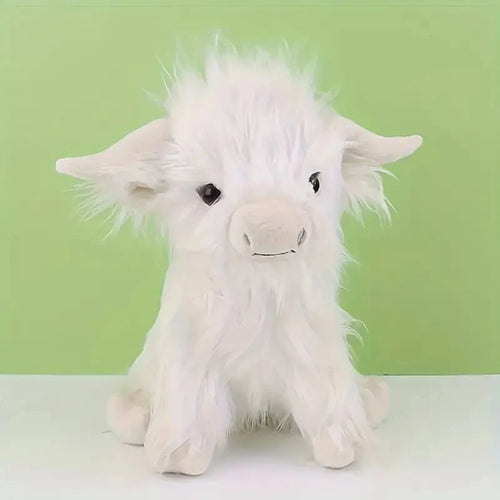 30cm Simulation Kyloe Cream Highland Cow Animal Plush Doll Soft