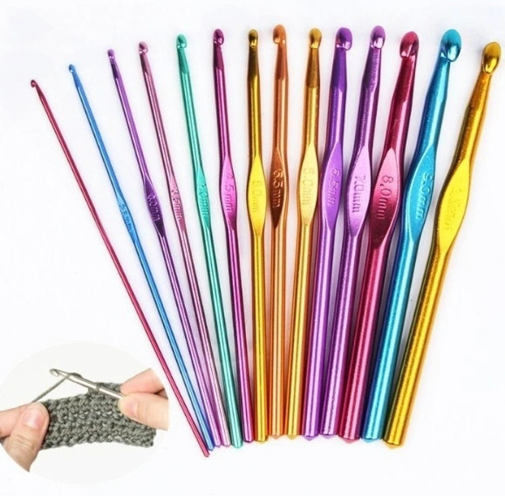 14 PCS Aluminum Knitting Needles Metal Crochet Set Mixed Hook Weave