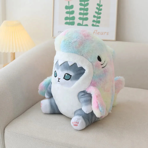 Kawaii Shark Cat Plush Toy Soft Stuffed Colorful Shark Cat Doll Kids