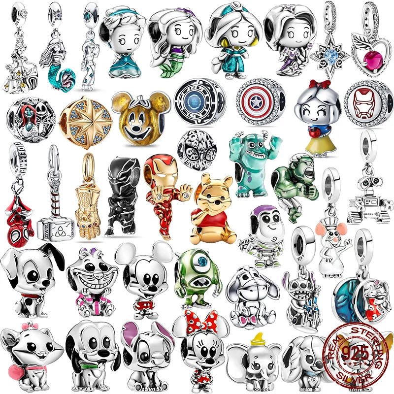 New S925 sterling silver Disney Mickey Mouse pendant bead suitable Fit