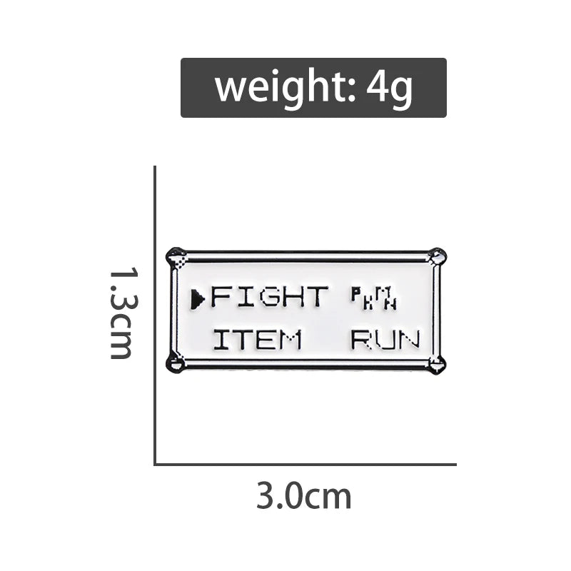 Rectangle Text Enamel Pins Custom FIGHT ITEM RUN