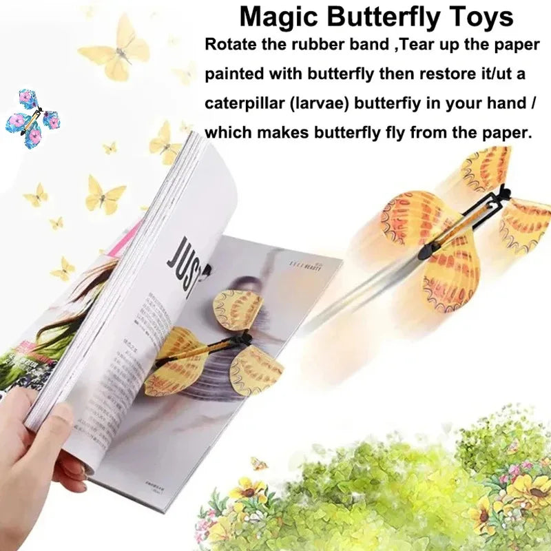 10PCS Random Color Magic Flying Butterfly Wind Up Toy Bookmark